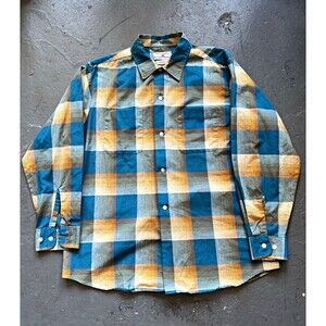 Vintage 60s Fruit of the Loom Shadow Plaid Ombré Button-Up Shirt Cotton L